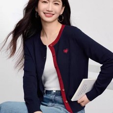 투니스 여성 자수 배색 긴소매 니트 가디건
