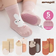 몽실이 해피애니멀 미끄럼방지 삭스 5종세트 유아용 아동 논슬립 양말