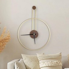 DRELIFAM 모던 벽시계 월넛 다이얼이 있는 대형 벽시계 조용한 미끄럼 방지 거실 홈 데코 침실 주방 사무실용 44.8 x 61cm(17.8 24.4인치) (블랙, Gold