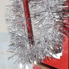 聖誕樹裝飾彩條200公分 彩色星星毛條 聖誕毛條 婚慶拉花 茜草聖誕樹裝飾彩條 婚房彩帶 場地佈置, 1個, 純色-銀色（200公分