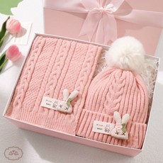 帽子、圍巾、保溫杯 適合新年、聖誕、生日禮物, 1個, 粉系萌兔保暖禮盒簡享版【禮盒+禮袋】