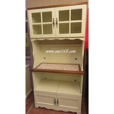 鄉村風磁磚雙色餐櫃，上下櫃碗盤收納，餐廳餐桌展示櫃，打造溫馨鄉村風格, 1個