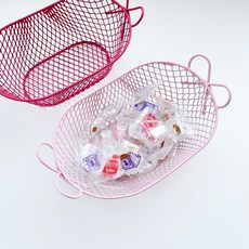 핑크리본 철제바스켓 바구니 소품정리함, 찐핑크, 1개