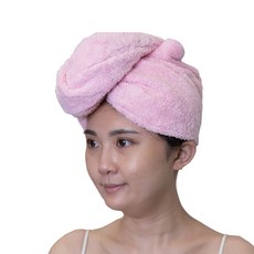 柔軟珊瑚絨吸水速乾髮帽，鈕扣固定多色可選，居家旅行必備, 粉紅色(2入), 1套