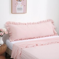 K MASANIJI 라이트 블루 화이트 격자무늬 러플 깅엄 침구 바디 필로우 커버 100% 면 체크 무늬 빈티지 농가 장식 침대 베개 샴 봉투 클로저 - 50.8cm x 13