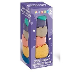 寶寶玩具A1A 彩虹浮雕軟積木疊疊球 軟膠積木玩具 疊疊樂 早教認知 彩色平衡塔球 嬰幼 積木玩具, 1個, 開窗彩盒微凹（已折扣，商品完整）可自用