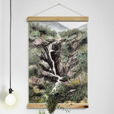 pr974-우드스크롤_60CmX90Cm-폭포풍경일러스트, 상세 설명 참조