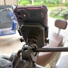 電動車導航支架 導航架 摩托車踏板車後視鏡手機支架 電動車手機導航支架 車把騎車後視鏡桿 機車手機支架 靜音防抖 防震, 後視鏡桿專用底座+按鍵手機夾【黑色】