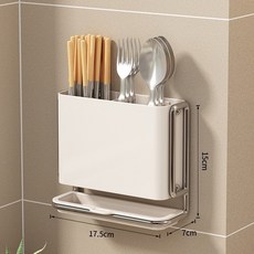 刀架置物架廚房多功能菜刀架免打孔壁掛式筷子筒刀架一體收納刀架置物架收納架廚房置物板架瀝水架廚房 置物砧板刀具收納, 1個, 珍珠白·筷子筒【帶接水盤·可拆卸】