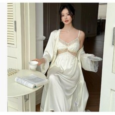 法式公主風色丁吊帶睡衣兩件套