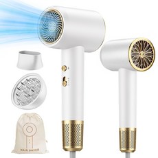 Flyaiku 초고속 음이온 헤어드라이어 BLDC 저소음 가정용 헤어케어 드라이 2000W + 디퓨저 노즐, 화이트