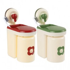 흡착식 벽부착 키즈 칫솔꽂이 양치컵 세트 M13390, 레드