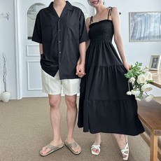 남녀 민소매 셔츠 원피스 여름 커플룩 반팔 스냅 블랙