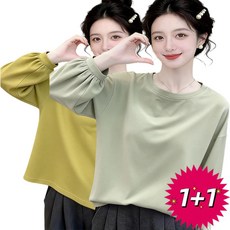 1 + 1 여성티셔츠 긴팔티 블라우스 맨투맨 티 라운드티 루즈핏 ASI26031211 50