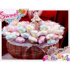 糖霜花朵棉花糖花籃組合 (100支) 婚禮小物 送客喜糖 喜糖籃, 1個