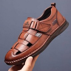 涼鞋男厚底拖鞋大尺碼休閒鞋防滑平底懶人鞋夏季輕便透氣包頭涼拖鞋戶外涉水運動涼鞋止滑健走鞋男士舒適一字涼鞋時尚增高男鞋 溯溪鞋護趾水陸涼鞋室內室外軟底真皮涼鞋男生寬楦護指機能登山涼鞋沙灘鞋子洞洞鞋, 40, 棕色