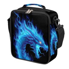 Cfpolar 스컬 스케이트보드 런치 박스 남아 여아용 단열 백 재사용 가능한 미니 쿨러 토트 박스 보온 식사 키트 어깨 스트랩 포함 직장 학교 피크닉용 173554, C-애니멀 플레임 드래곤 29