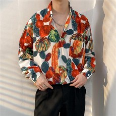 조폭셔츠 바캉스룩 건달 하와이안 캐주얼 코스프레, 다크 그레이 2329 화이트, XL, 1개