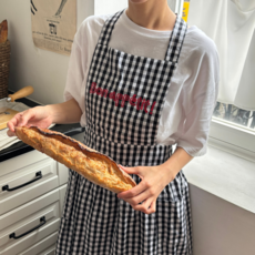 론드흐 프렌치 레터링 주방 카페 예쁜 앞치마, 1개, 코튼 체크(블랙)