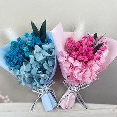 미니드라이플라워 추모꽃 프리저브드 납골당조화꽃, 핑크+블루2개
