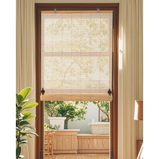 Chraeyu 32"W X 72"H 무선 대나무 로마 음영 조명 필터링으로 실내 창문 홈 파티오 현관 옐로우 브라운을 위한 블라인드 롤업