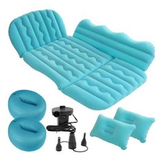 車載充氣床 后排護頭檔 小車后座汽車旅行床 填充墩子SUV轎車通用床 充氣床墊 汽車墊 車載床墊 好用舒適, 37分雙護擋908型植絨藍配電泵2墩