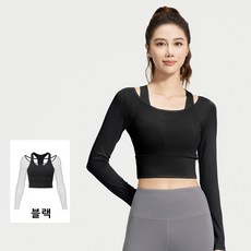 망사 가짜 긴팔 두 벌 브라 면제 요가복 운동복 상의 두 벌