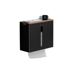 【限時下殺】衛生間擦手紙盒壁掛式免打孔厠紙抽紙盒 翻蓋廁紙盒 厠所廚房面紙收納盒 贈送無痕安裝包及膨脹螺絲, 衚桃木+黑色加大可視抽紙架（免打孔/0, 1個