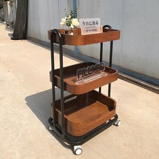 샵 트레이 우드 카트 원목 이동식 미용실 보관 웨건 나무 트롤리 선반, 2. 월넛/블랙