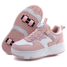 PHTEER 롤러슈즈 4륜 스케이트화 다이얼 휠리스 운동화 바퀴달린신발 F15, 핑크색, 1개