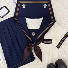 (대여) 브라운 두줄라인 네이비 플라워 마린 반팔