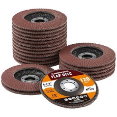 Shawya 앵글 그라인더용 산화 알루미늄 플랩 디스크 11.4cm(4 1/2인치) 120그릿 플래퍼 휠 목재 및 금속 샌딩용 2.2cm(7/8인치) 아버 그라인딩 타입 29, 20 PCS 120 Grit