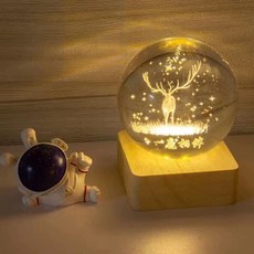 베이스 바다유리 수정 크리스탈볼 무드등 유리구슬 각인, 각인+한 마리 사슴 동반자