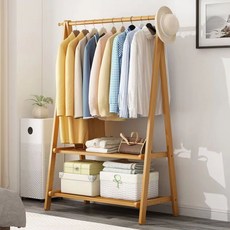 정싱 대나무옷걸이 선반 행거 대나무 스탠드 옷걸이, 원색-2단-66cm