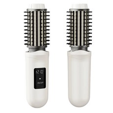 무선 고데기 빗형 2in1 스트레이트 컬링 겸용 USB 충전식 음이온 헤어브러시 미니 휴대용 스타일러, 화이트