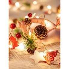 台灣現貨 USB 電池盒 新款聖誕燈 榛果松果松針鈴鐺聖誕燈串 電池盒聖誕藤球彩燈 聖誕樹裝飾 花圈裝飾, 星星木片USB電池盒兩用款(獨家), 1個