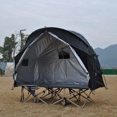 輕量防蟲蚊帳行軍床帳篷：單人戶外露營、釣魚專用，保暖防風、快速搭建，享受舒適睡眠體驗, 黑色離地帳篷（不含牀）