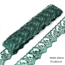 웨딩 장식용 화이트 레이스 리본 자수 트림 DIY 바느질 의류 액세서리 10 야드 40mm, [03] Dark Green, 1개