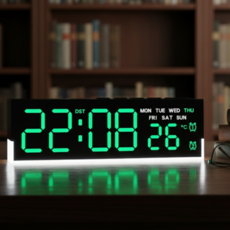 레보나 무드등 LED 무소음 디지털 탁상시계, 그린+블랙케이스