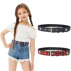 Meckerni 5피스 여아용 벨트 귀여운 하트 모양 금속 버클 탄성 스트레치 조절 가능한 허리 벨트 여아용 청바지 드레스 다채로운 꽃 벨트 2개