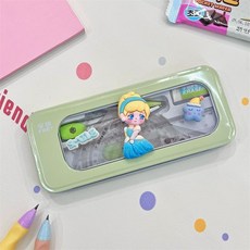 瀾錦書捨 蛋仔派對圓規尺子套裝 小學生七件套 學生繪圖文具 考試專用多功能, 1個, 【鐵盒圓規套裝】灰姑娘（七件套）