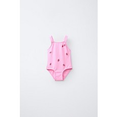 국내배송 자라 ZARA 2-6세 자수 딸기 일체형 수영복 - 자주색 984454