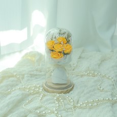 LUCKYOO 투명 유리돔 꽃다발 기념일 선물 LED 무드등 비누꽃 선물 세트, 옐로우, 1개