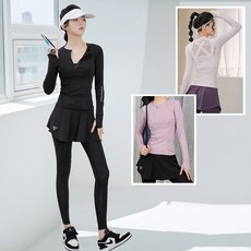 BODYAIR 假兩件式運動長袖上衣與九分裙褲組