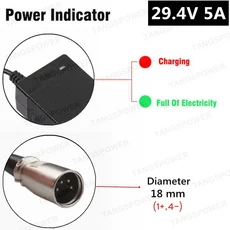 29.4V 리튬 배터리 충전기 150W 고속 충전용 24V 7시리즈 이온 팩용 5A, 유럽 ​​연합, 4-Pin XLR