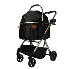 boboo 寵物推車，舒適寬敞，可調節遮陽篷，時尚耐用, 經典黑, 1個
