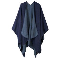 여성용 따뜻한 숄 랩 오픈 프론트 가디건 빈티지 패턴 판초 케이프 스웨터 코트 5 오렌지 단일 사이즈 142290, 네이비 블루