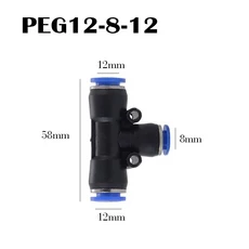 밸브익스텐더 공압 피팅 공기 커넥터 튜브 퀵 피팅 파이프 푸시 인 호스 E 티 3 방향 4mm 6mm 8mm PE PEG, PEG12 8 12