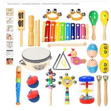 奧爾夫兒童打擊樂器套裝組合新愛嬰鈴鼓沙錘三角鐵沙蛋響板搖鈴, 1個, 如圖所示, 奧爾夫套裝