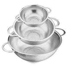 스테인리스 스틸 체 세트 미세 구멍 체 손잡이 포함 주방용 파스타 물기 빼기 채소 및 과일 헹구기, 3개